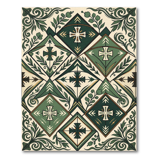 Forest Green Cross Diamond Botanical Rug