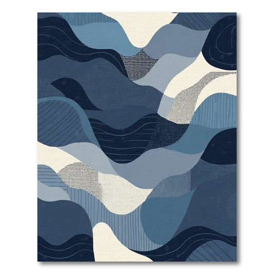 Deep Blue Abstract Wavy Landscape Rug