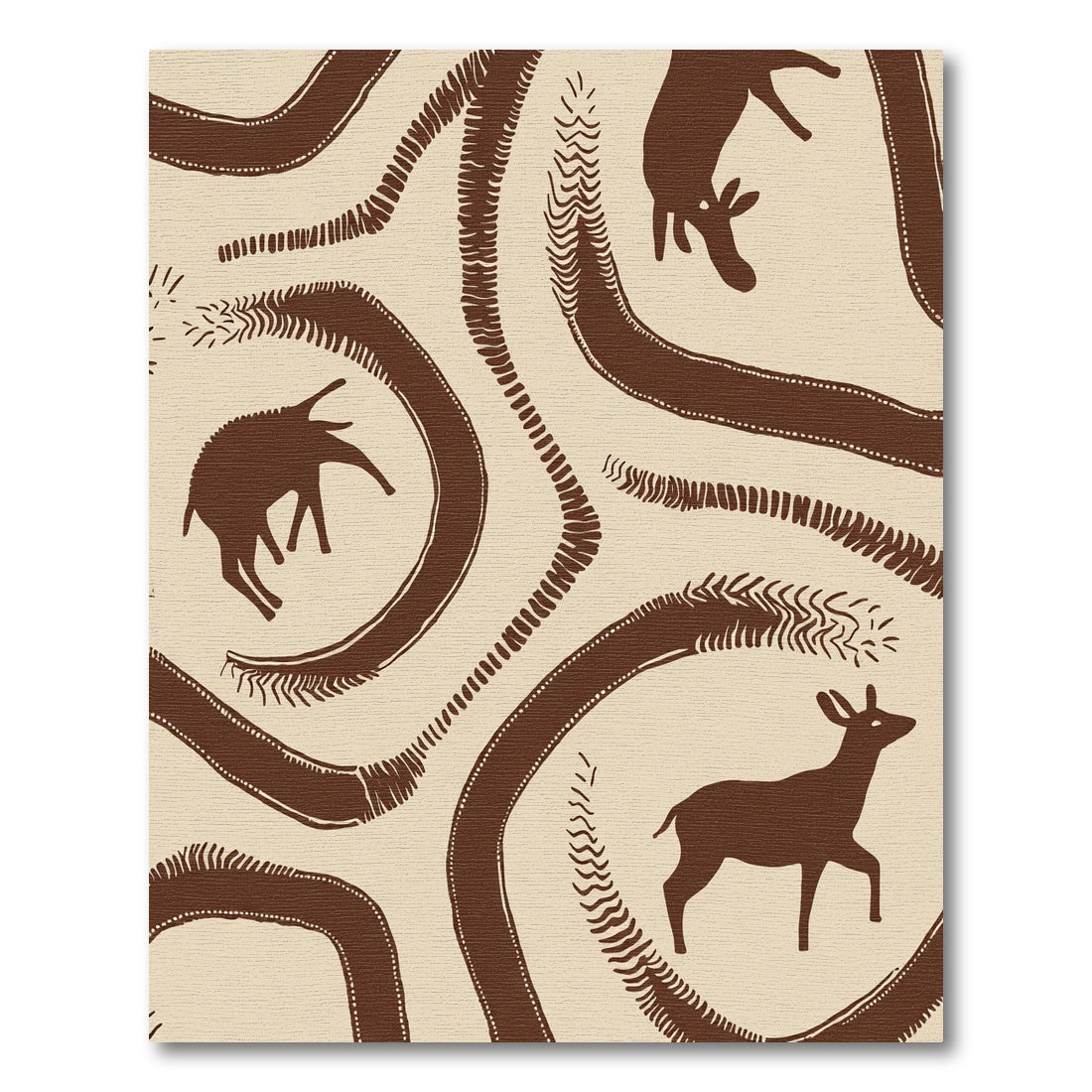 Cave Art Brown Deer Narrative Flow Rug