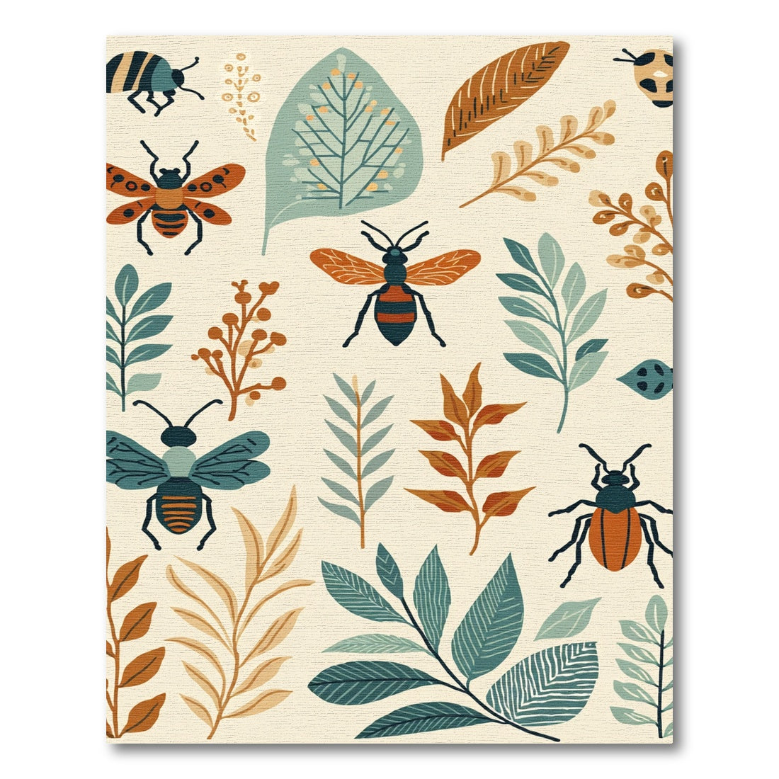Whimsical Insect and Botanical Meadow Rug
