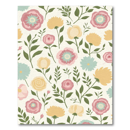 Whimsical Floral Arrangement Pink Yellow Teal Rug