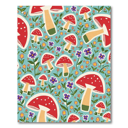 Whimsical Red Mushroom Floral Meadow Rug