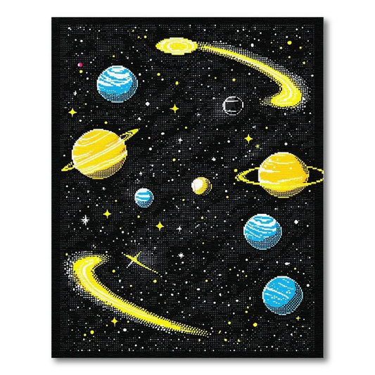 Retro Pixel Cosmic Planets Rug