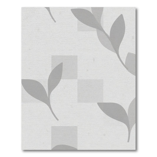 Soft Gray Leafy Squares Rug