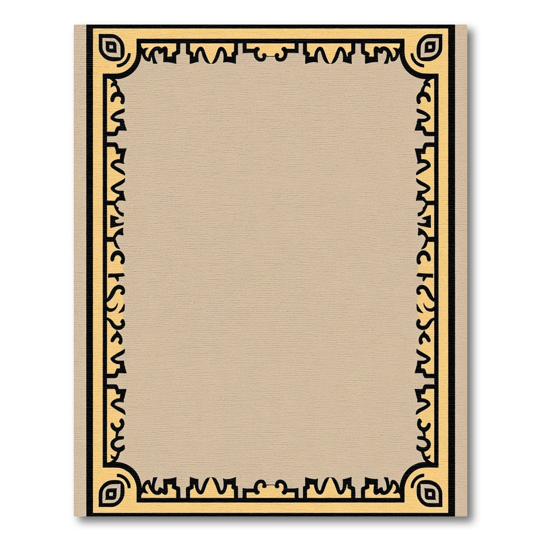 Retro Yellow Black Geometric Border Rug