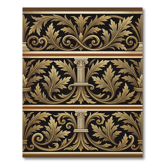 Ornate Gold Leaf Scroll Columns Rug