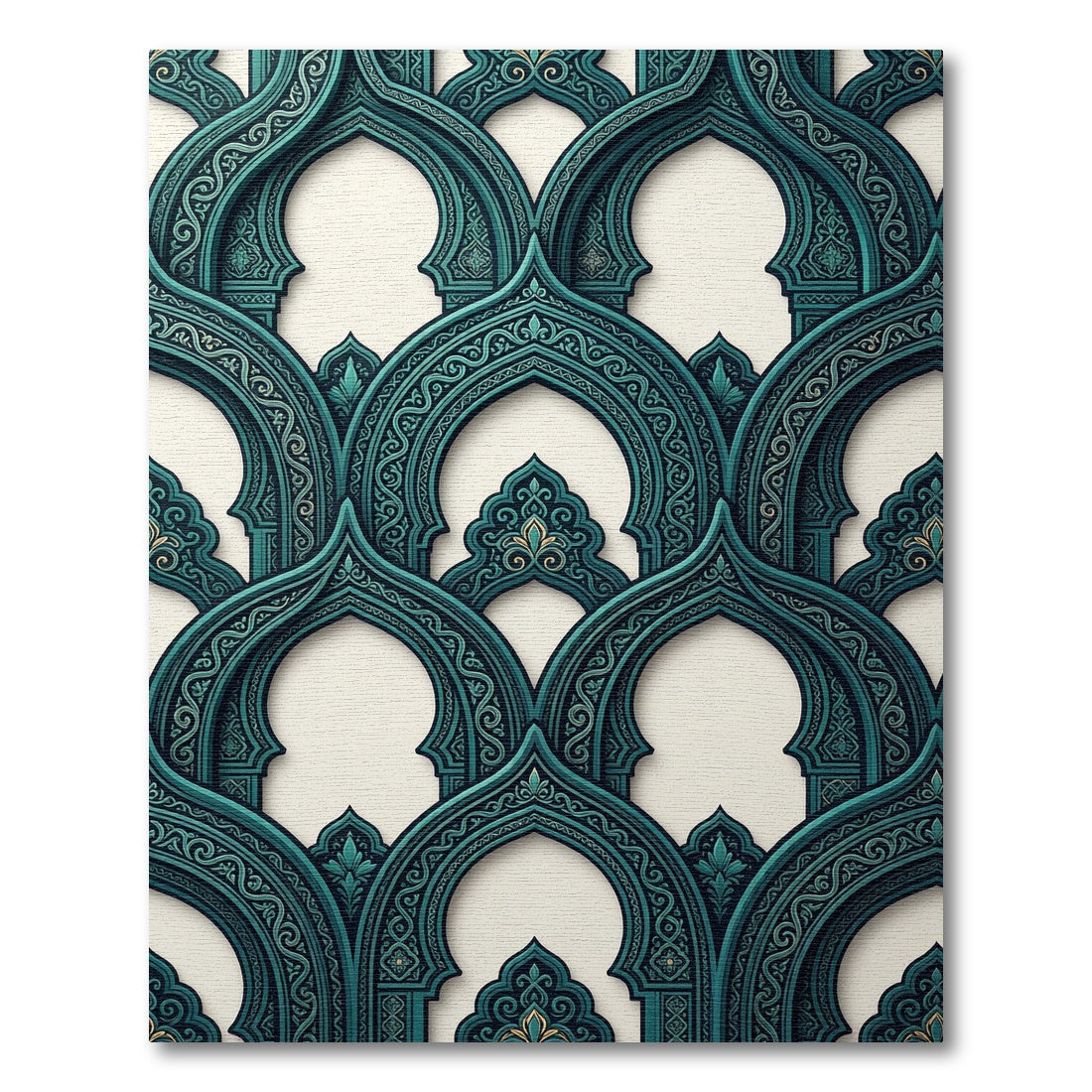 Teal Ornate Archway Scalloped Tile Rug