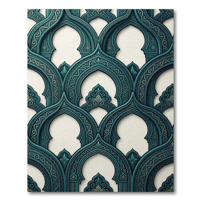 Teal Ornate Archway Scalloped Tile Rug