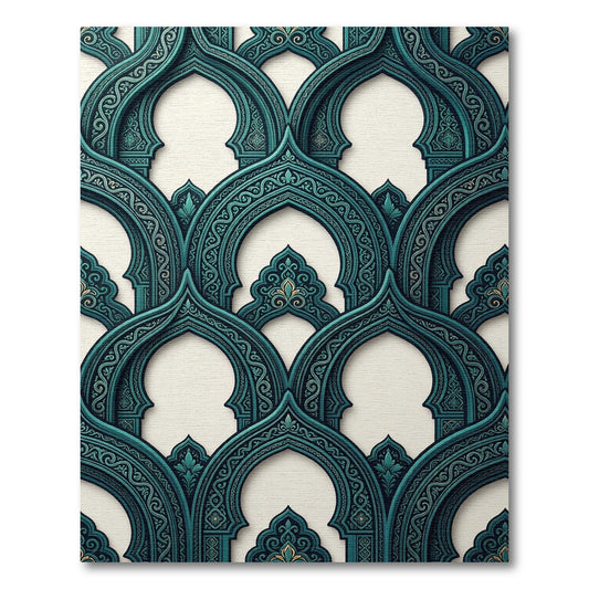 Teal Ornate Archway Scalloped Tile Rug