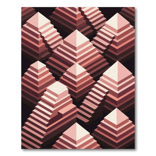 Geometric Pink Isometric Staircase Rug