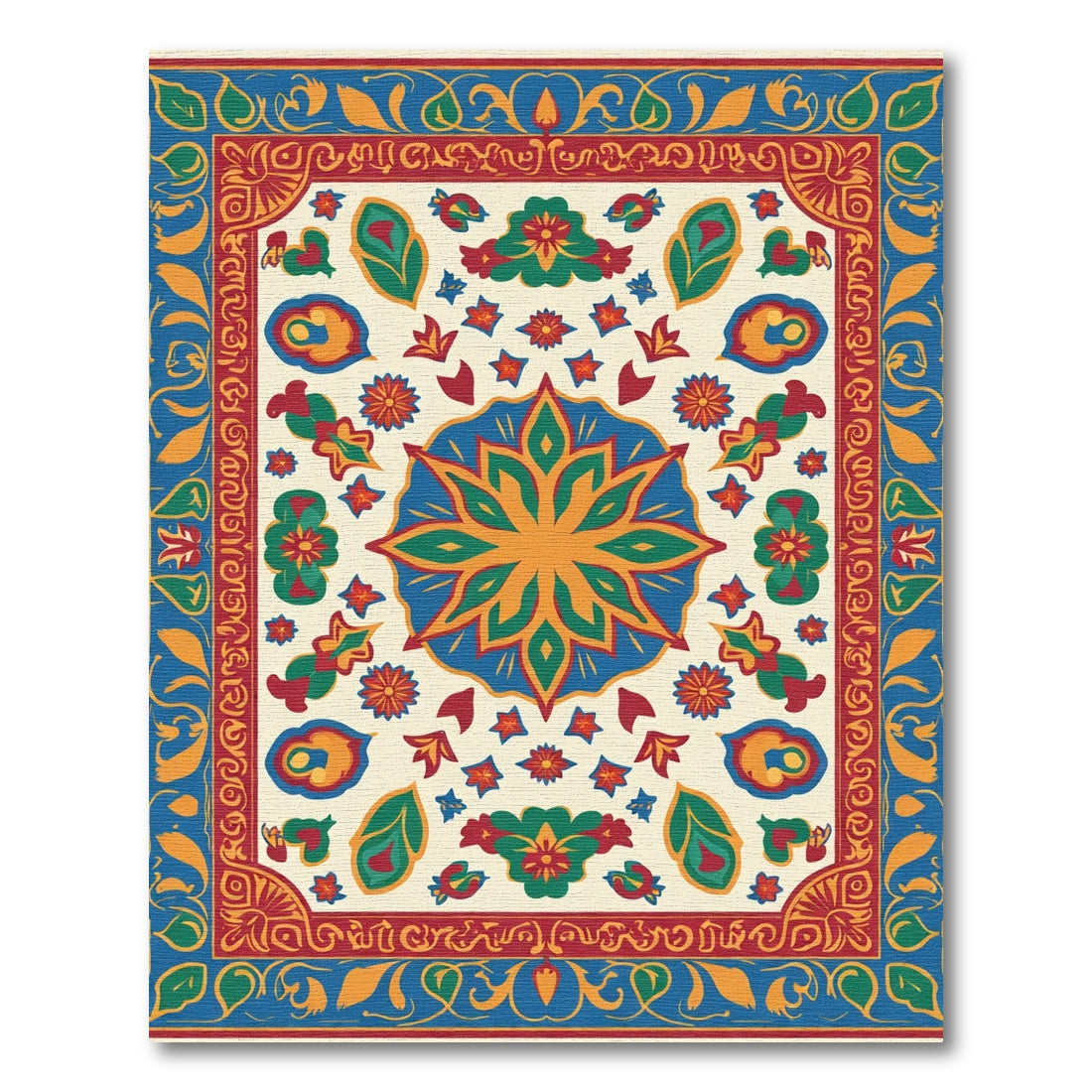 Bold Blue Red Floral Medallion Rug