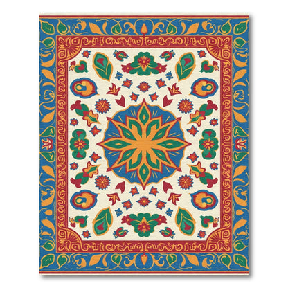 Bold Blue Red Floral Medallion Rug