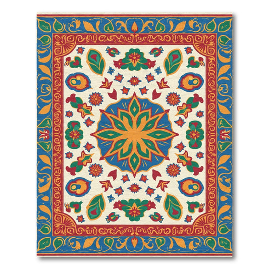 Bold Blue Red Floral Medallion Rug