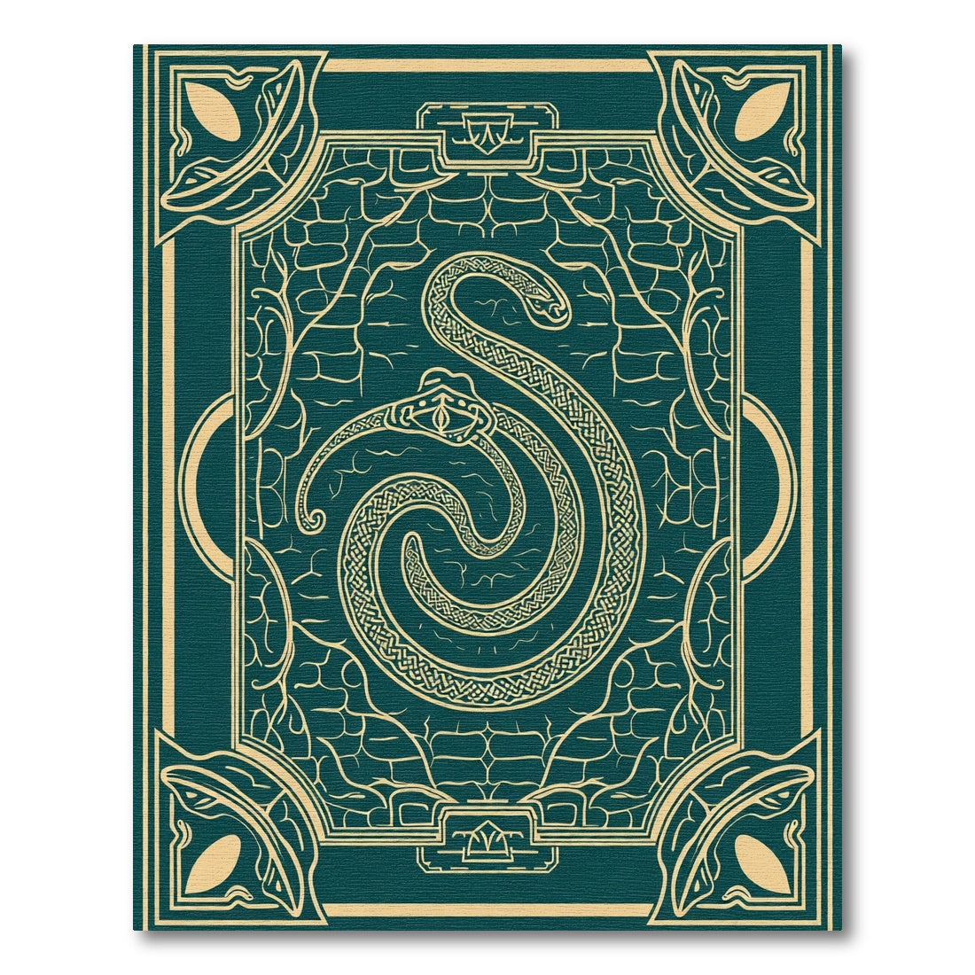 Teal Gold Serpent Crest Emblem Rug