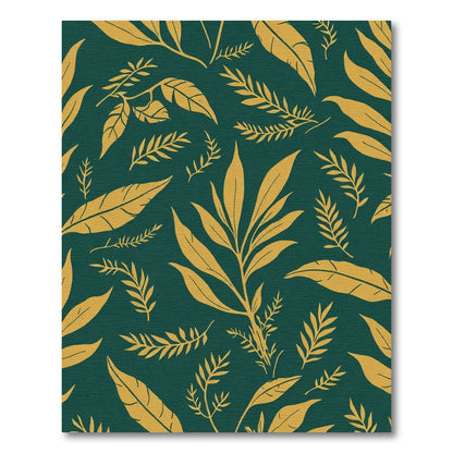 Golden Leafy Sprigs Emerald Background Rug