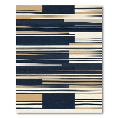 Deep Navy Tan Horizontal Stripe Rectangles Rug