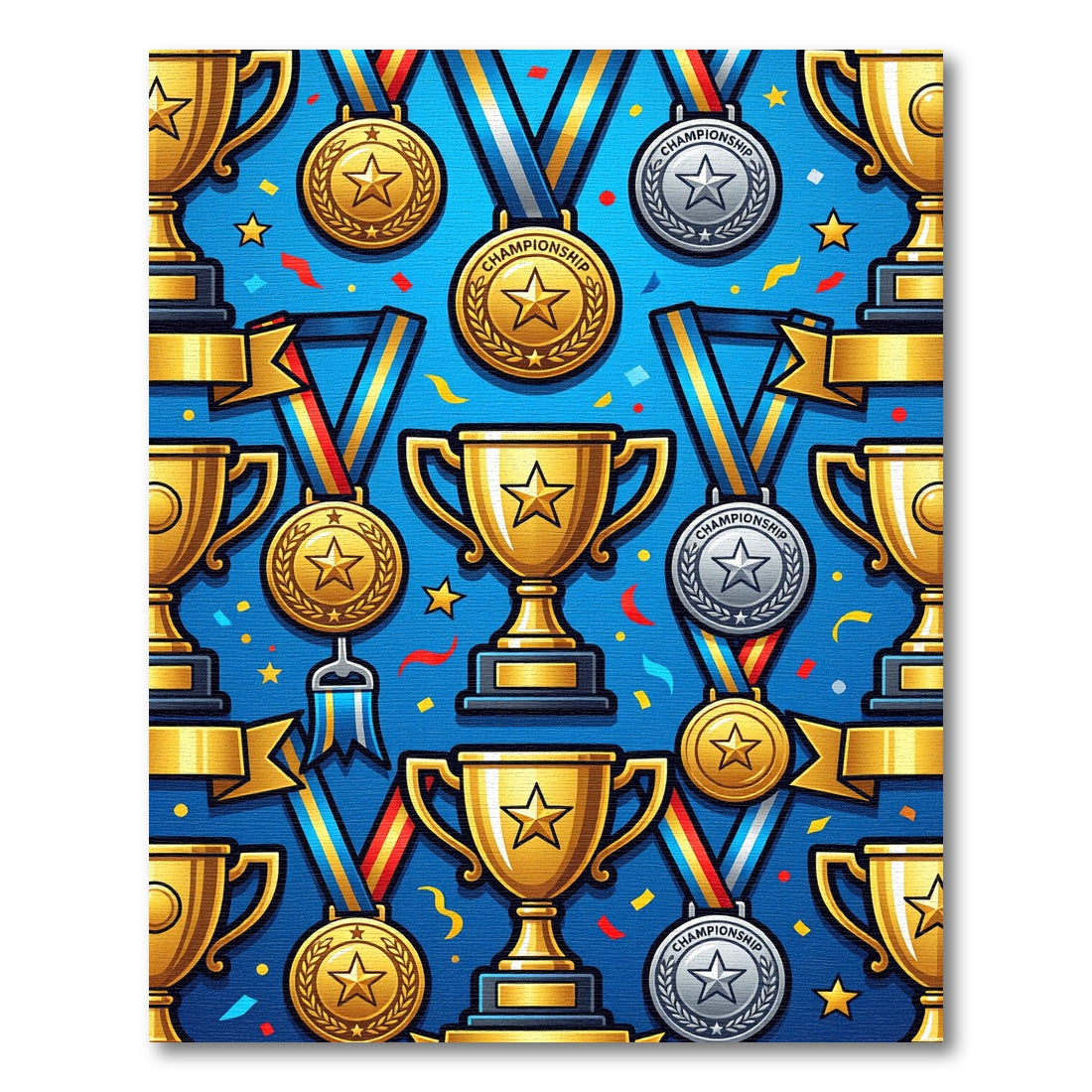 Celebratory Gold Silver Trophies Confetti Rug