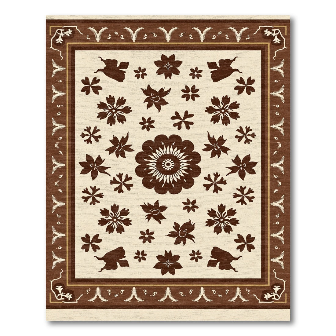 Brown Cream Floral Medallion Garden Rug