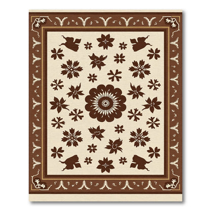 Brown Cream Floral Medallion Garden Rug