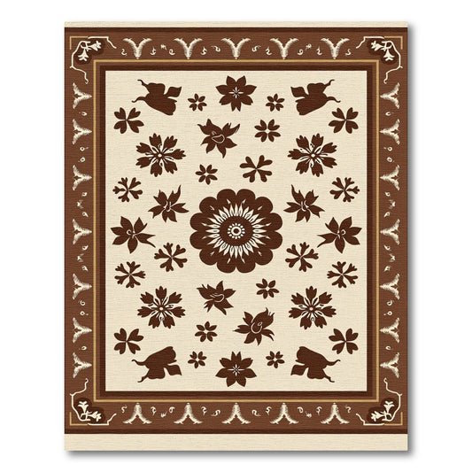 Brown Cream Floral Medallion Garden Rug