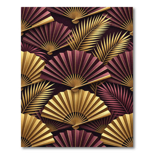 Elegant Gold Plum Folding Fan Leaves Rug
