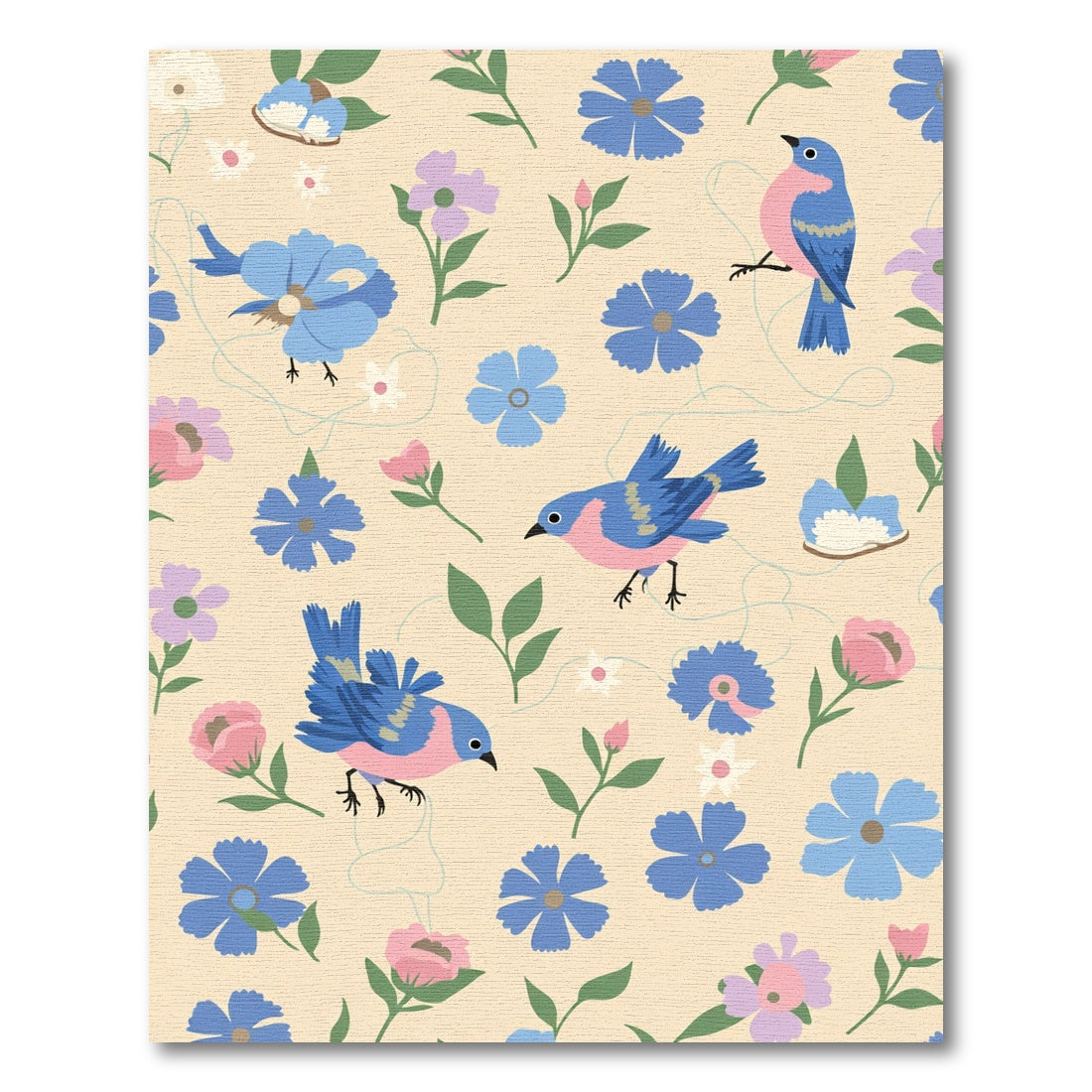 Whimsical Blue Bird Garden Medley Rug