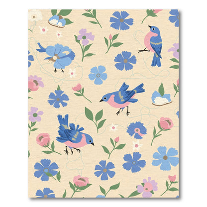 Whimsical Blue Bird Garden Medley Rug