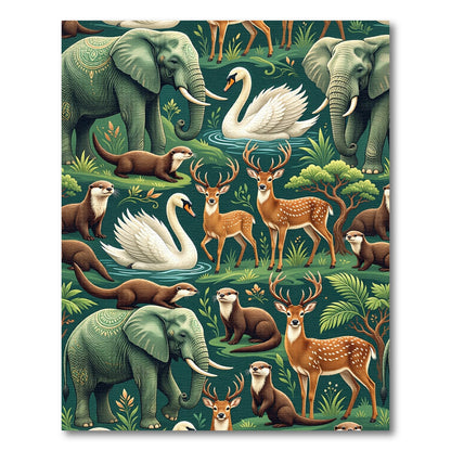 Whimsical Teal Woodland Wildlife Forest Rug