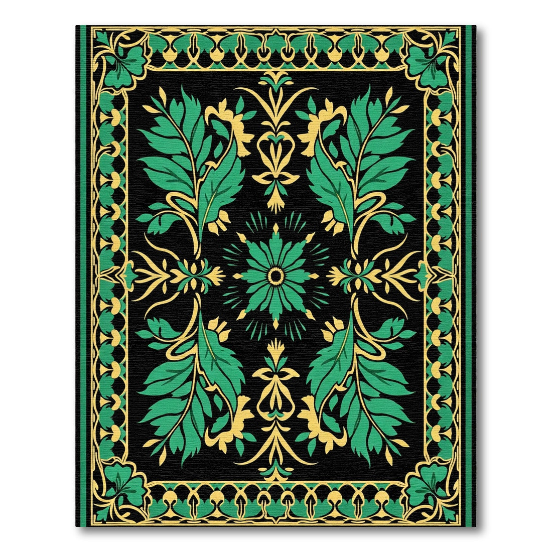 Emerald Golden Art Nouveau Foliage Rug