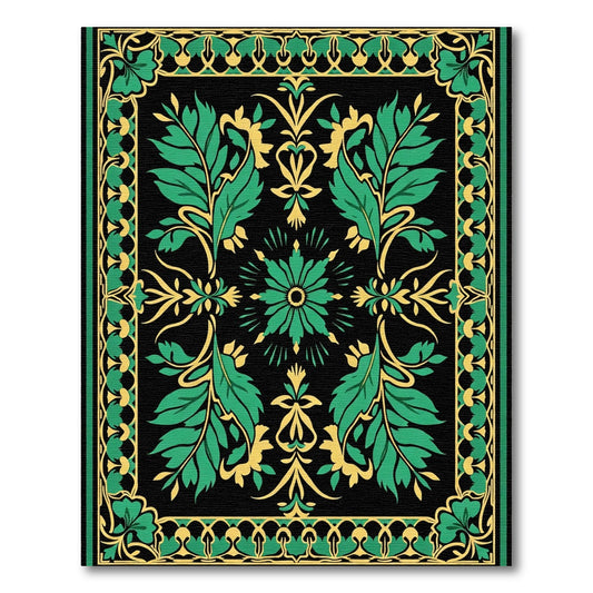 Emerald Golden Art Nouveau Foliage Rug