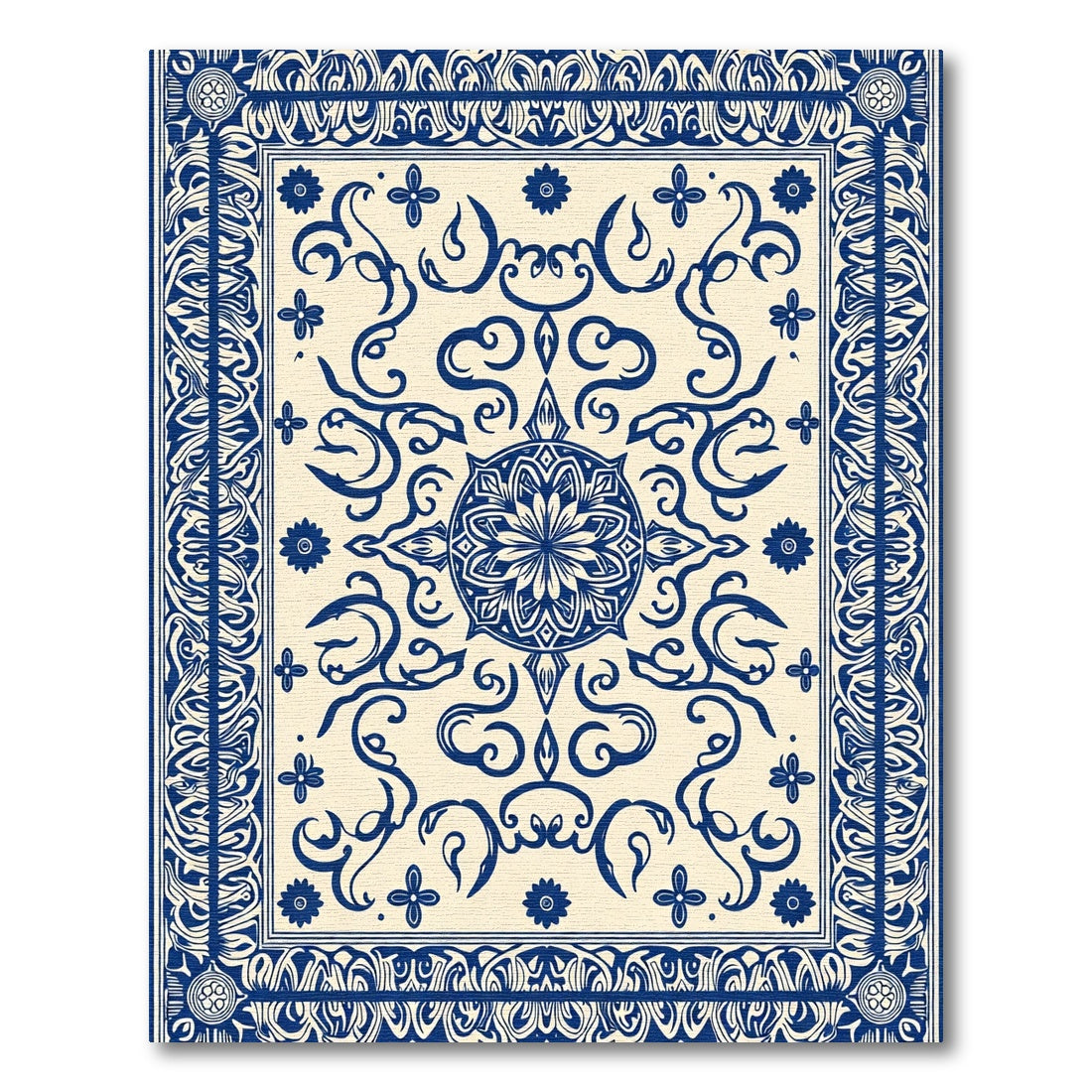 Classic Blue Floral Medallion Scroll Rug