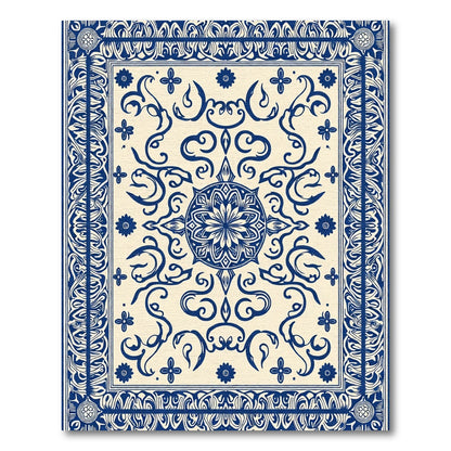 Classic Blue Floral Medallion Scroll Rug