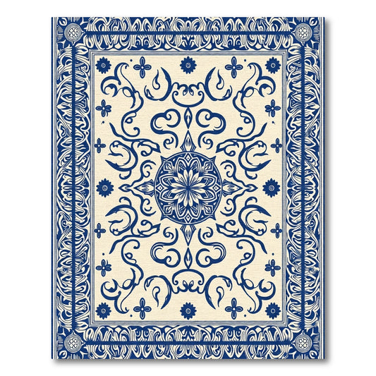 Classic Blue Floral Medallion Scroll Rug