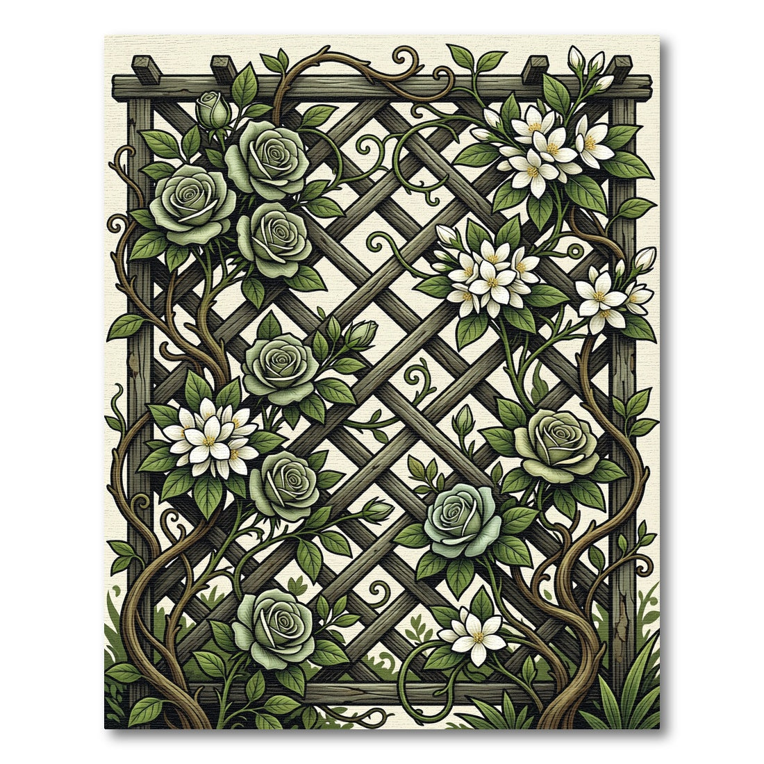 Sage Lattice Rose and Floral Trellis Rug