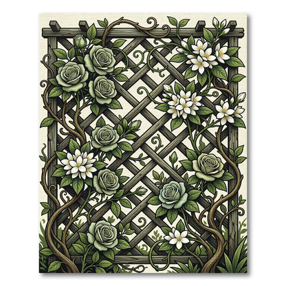 Sage Lattice Rose and Floral Trellis Rug