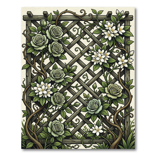 Sage Lattice Rose and Floral Trellis Rug
