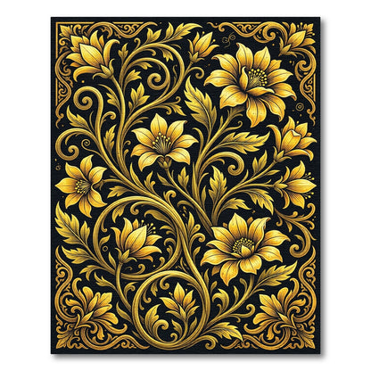 Opulent Golden Floral Scroll Tapestry Rug