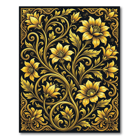 Opulent Golden Floral Scroll Tapestry Rug
