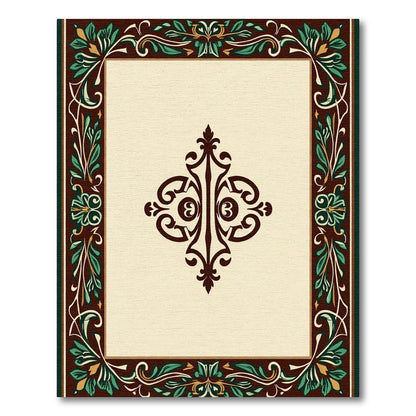 Ornate Brown Green Floral Medallion Frame Rug