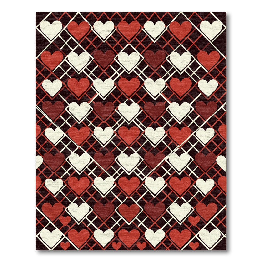 Red and Cream Geometric Heart Lattice Rug