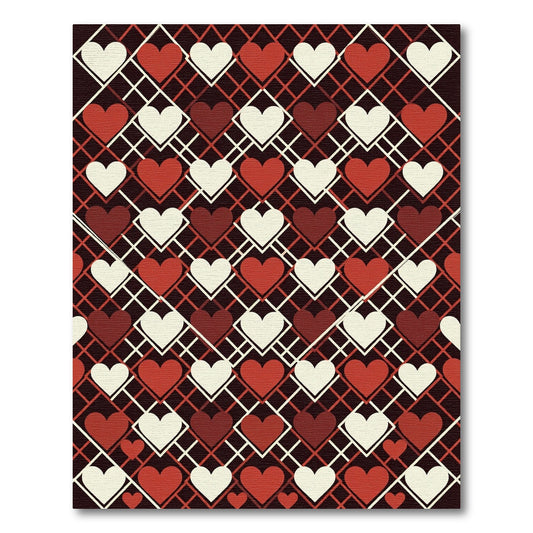 Red and Cream Geometric Heart Lattice Rug