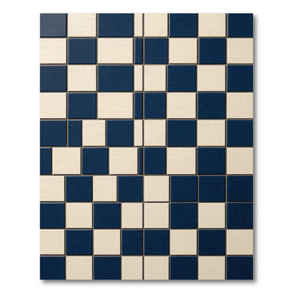 Bold Navy and Cream Geometric Grid Rug