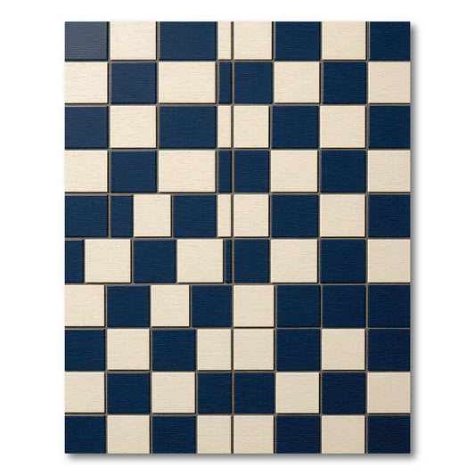 Bold Navy and Cream Geometric Grid Rug
