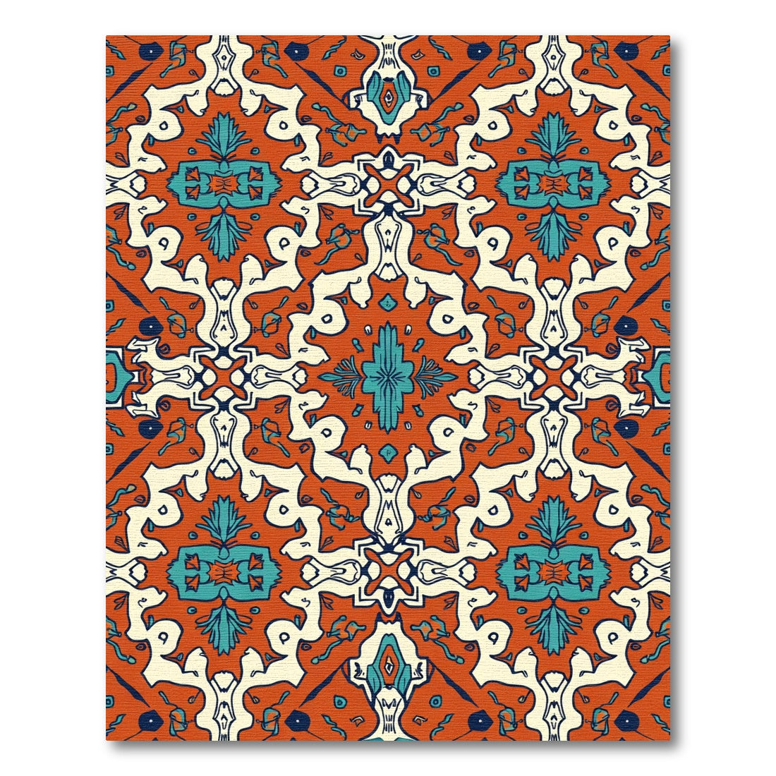Orange Teal Ivory Baroque Kaleidoscope Rug