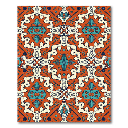 Orange Teal Ivory Baroque Kaleidoscope Rug