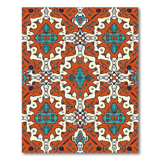 Orange Teal Ivory Baroque Kaleidoscope Rug