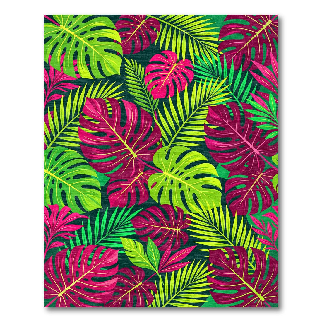 Vibrant Pink and Lime Tropical Foliage Rug
