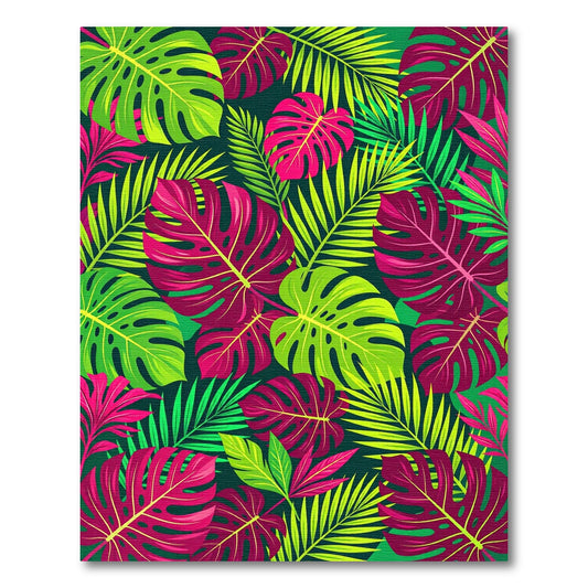Vibrant Pink and Lime Tropical Foliage Rug