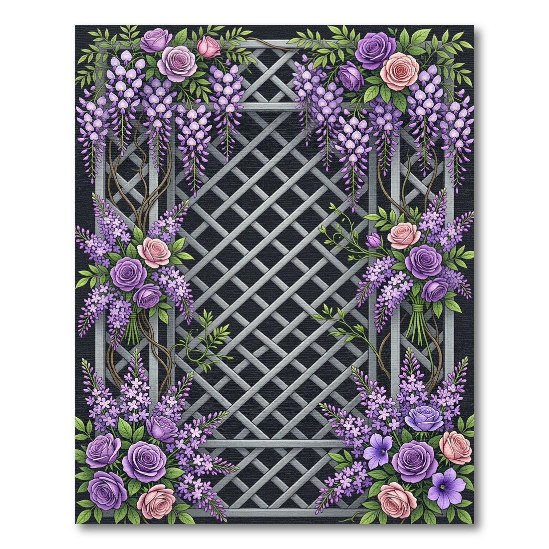 Purple Wisteria Rose Garden Trellis Rug
