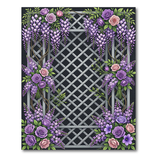 Purple Wisteria Rose Garden Trellis Rug